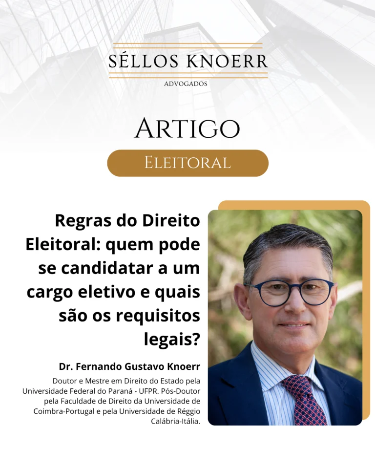 Ilustração de urna eleitoral com texto sobre requisitos para candidatura a cargo eletivo no Brasil