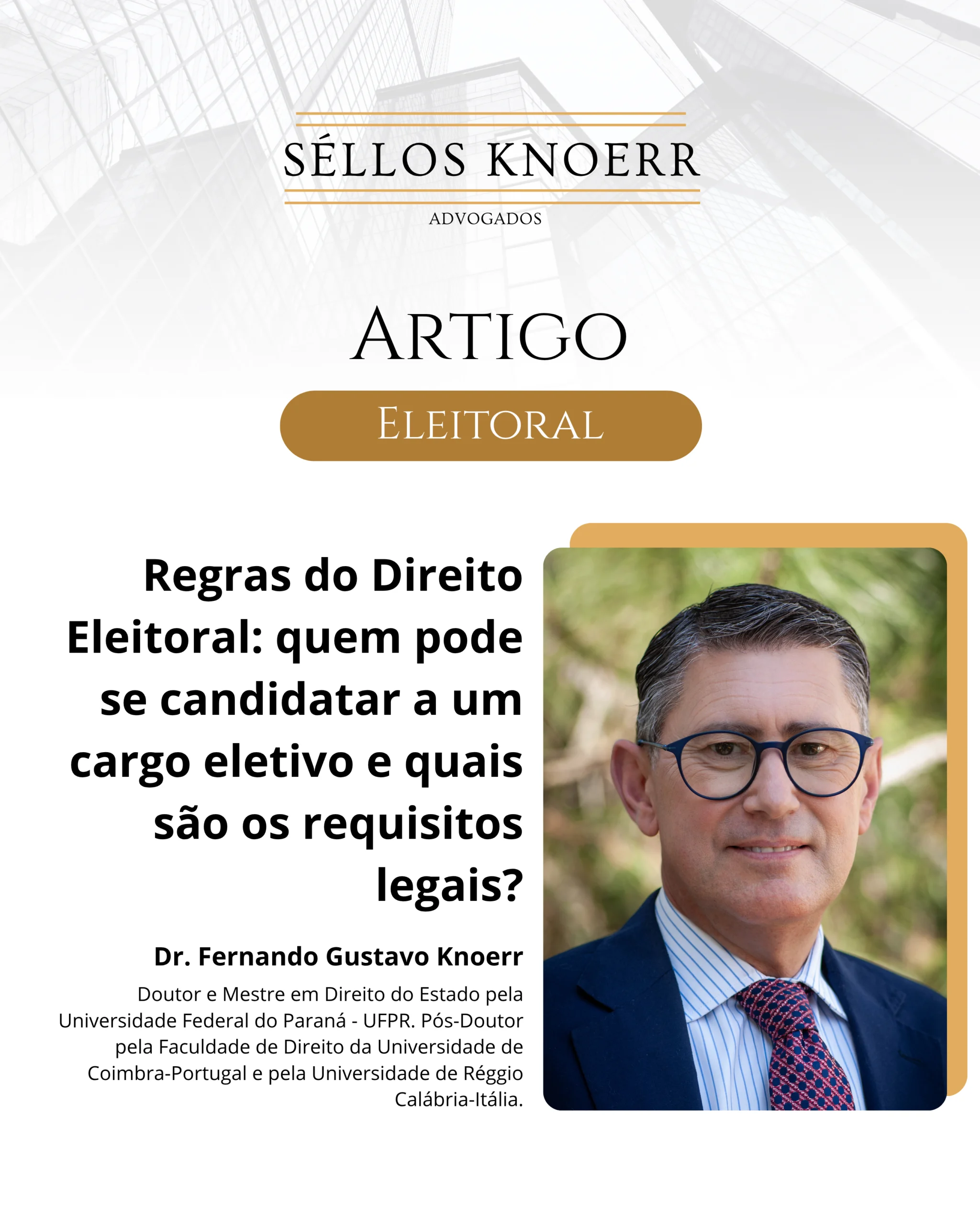 Ilustração de urna eleitoral com texto sobre requisitos para candidatura a cargo eletivo no Brasil